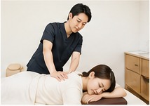 整体院で背中の施術を受ける様子